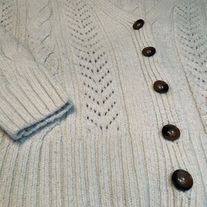 Anthropologie Cream Cable Knit Cardigan Sweater Ivory Pointelle V-Neck Small
